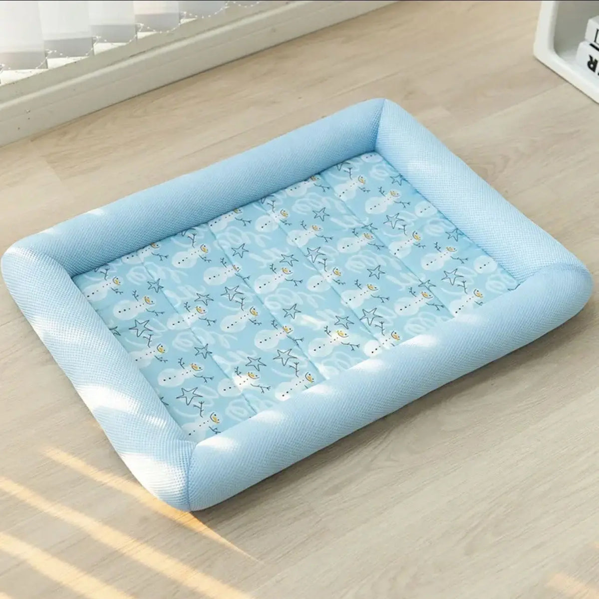 Tapis de Couchage Rafraîchissant d'Été pour Chien & Chat – Panier Rectangulaire Respirant avec Rebord Cale-Nuque