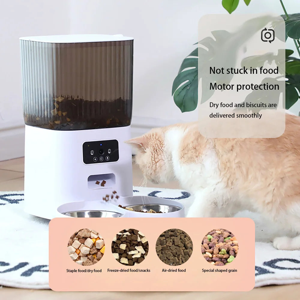 Distributeur Automatique de Croquettes 5 L avec Bol Inox – Programmable Wi-Fi & Caméra HD pour Chien & Chat