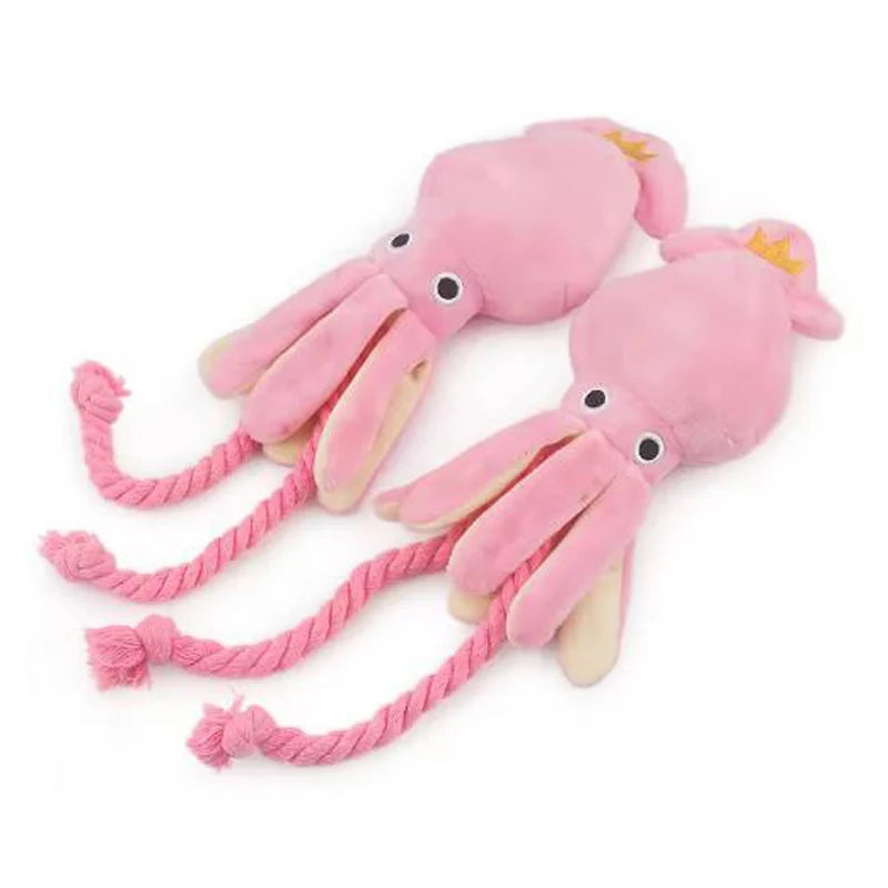 Peluche Pieuvre Sonore avec Corde de Coton – Jouet à Mâcher & Nettoyeur de Dents pour Chien & Chiot
