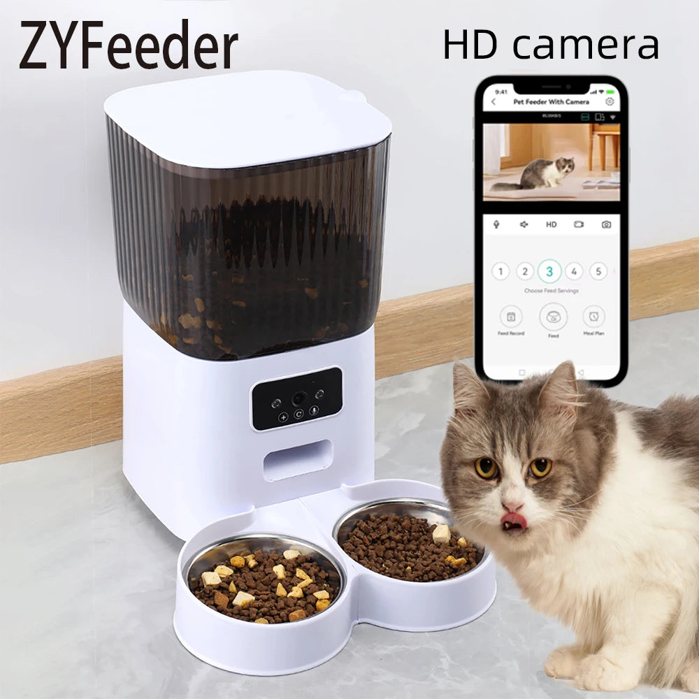Distributeur Automatique de Croquettes 5 L avec Bol Inox – Programmable Wi-Fi & Caméra HD pour Chien & Chat