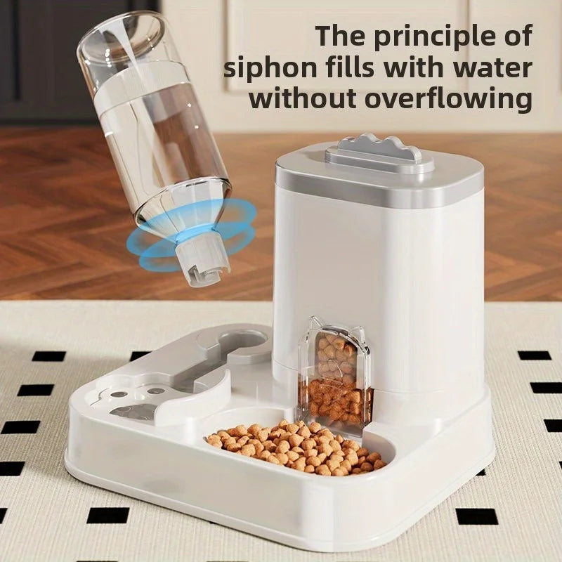 Distributeur 2-en-1 Nourriture & Eau par Siphon – Station Repas Compacte pour Chien & Chat
