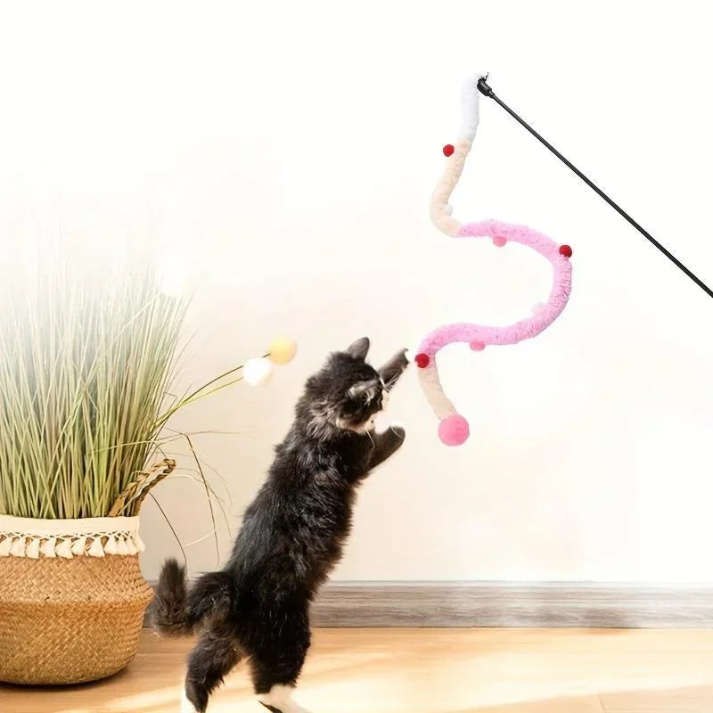 Canne à Pêche Ruban en Peluche Douce pour Chat – Jouet Éducatif & Interactif Anti-Stress