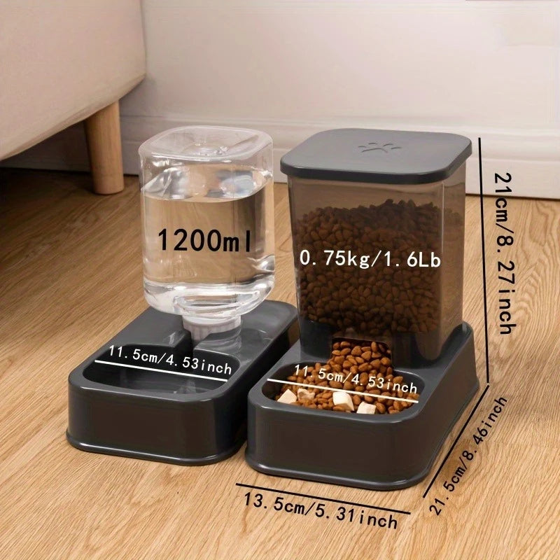 Distributeur Automatique de Croquettes & Fontaine à Eau par Gravité – Station Repas 2-en-1 pour Chat & Petit Chien