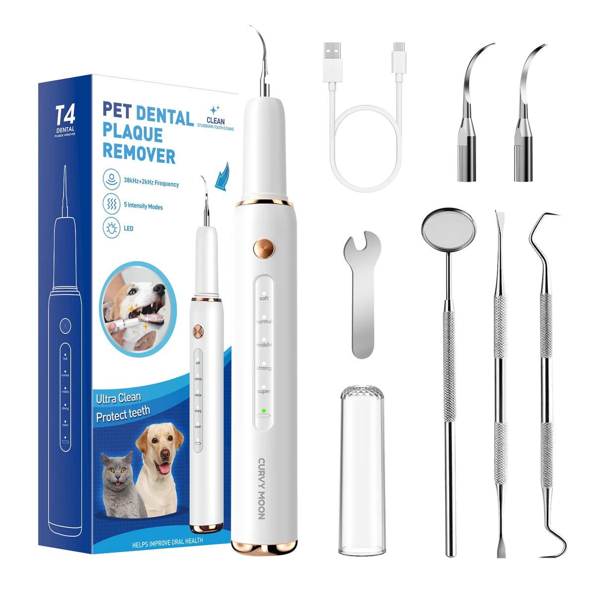 Détartreur Dentaire Ultrasonique pour Chien & Chat – Nettoyeur Anti-Tartre Intelligent Sans Douleur (Rechargeable USB)
