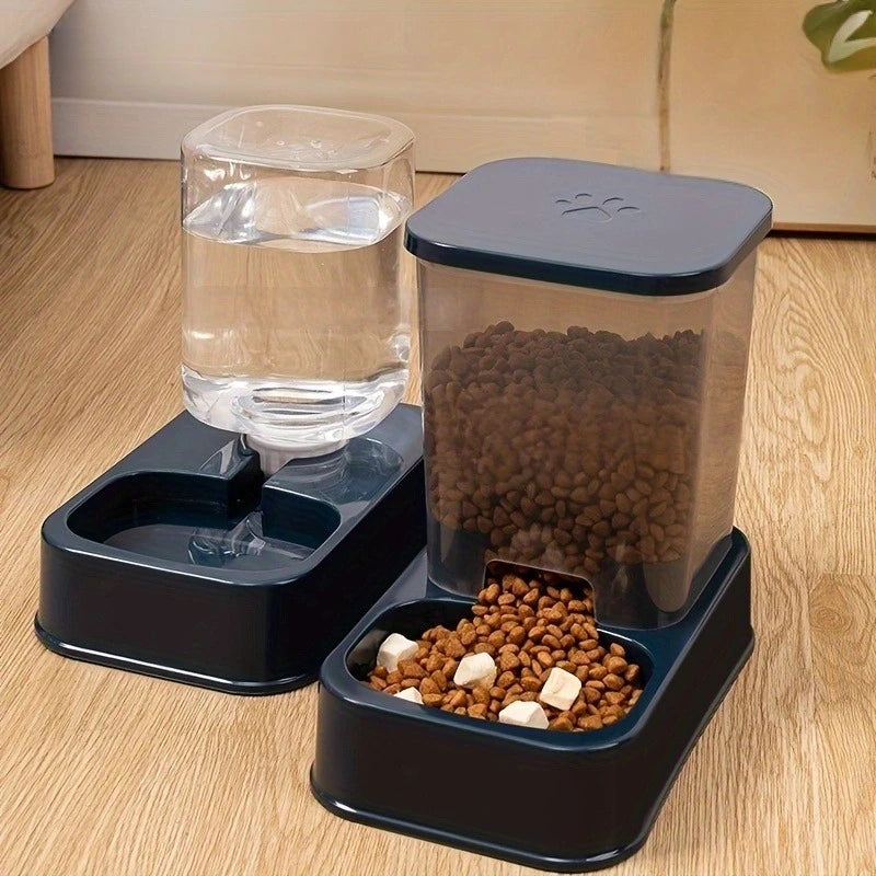 Distributeur Automatique de Croquettes & Fontaine à Eau par Gravité – Station Repas 2-en-1 pour Chat & Petit Chien