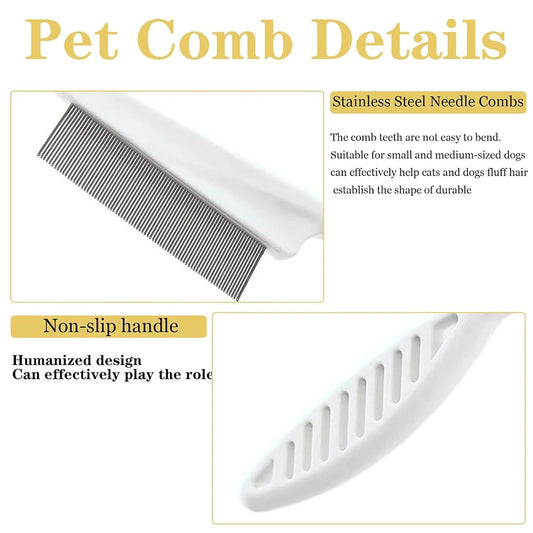 Peigne Anti-Puces & Démêlant en Inox pour Chien & Chat – Dents Serrées Ultra-Fines pour Élimination des Parasites & Poils Morts