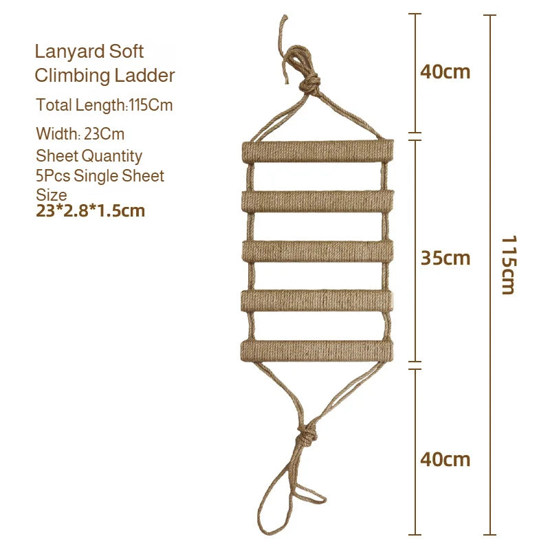 Échelle Suspendue d'Escalade en Bois & Sisal pour Chat – Pont Mural & Griffoir d'Intérieur (115 à 180 cm)
