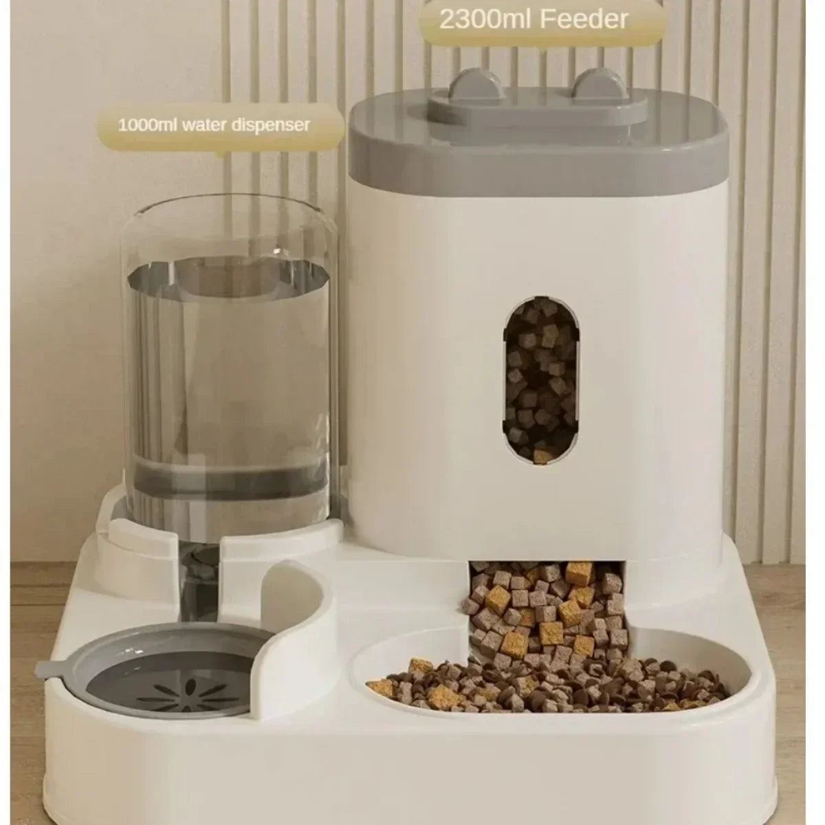Station Repas 2-en-1 Chien & Chat – Distributeur de Croquettes & Fontaine à Eau par Gravité (2 L)