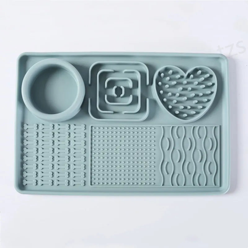 Plateau Repas & Tapis de Léchage en Silicone pour Chien & Chat – Station Anti-Glouton Multi-Textures avec Écuelle