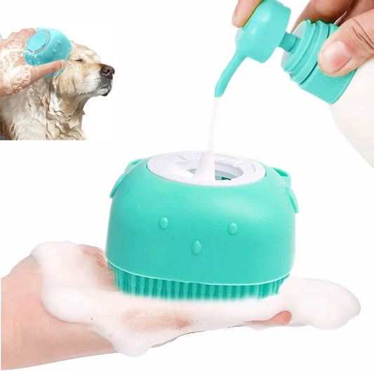 Brosse de Bain Massante en Silicone pour Chien & Chat – Étrille avec Réservoir Distributeur de Shampoing Intégré