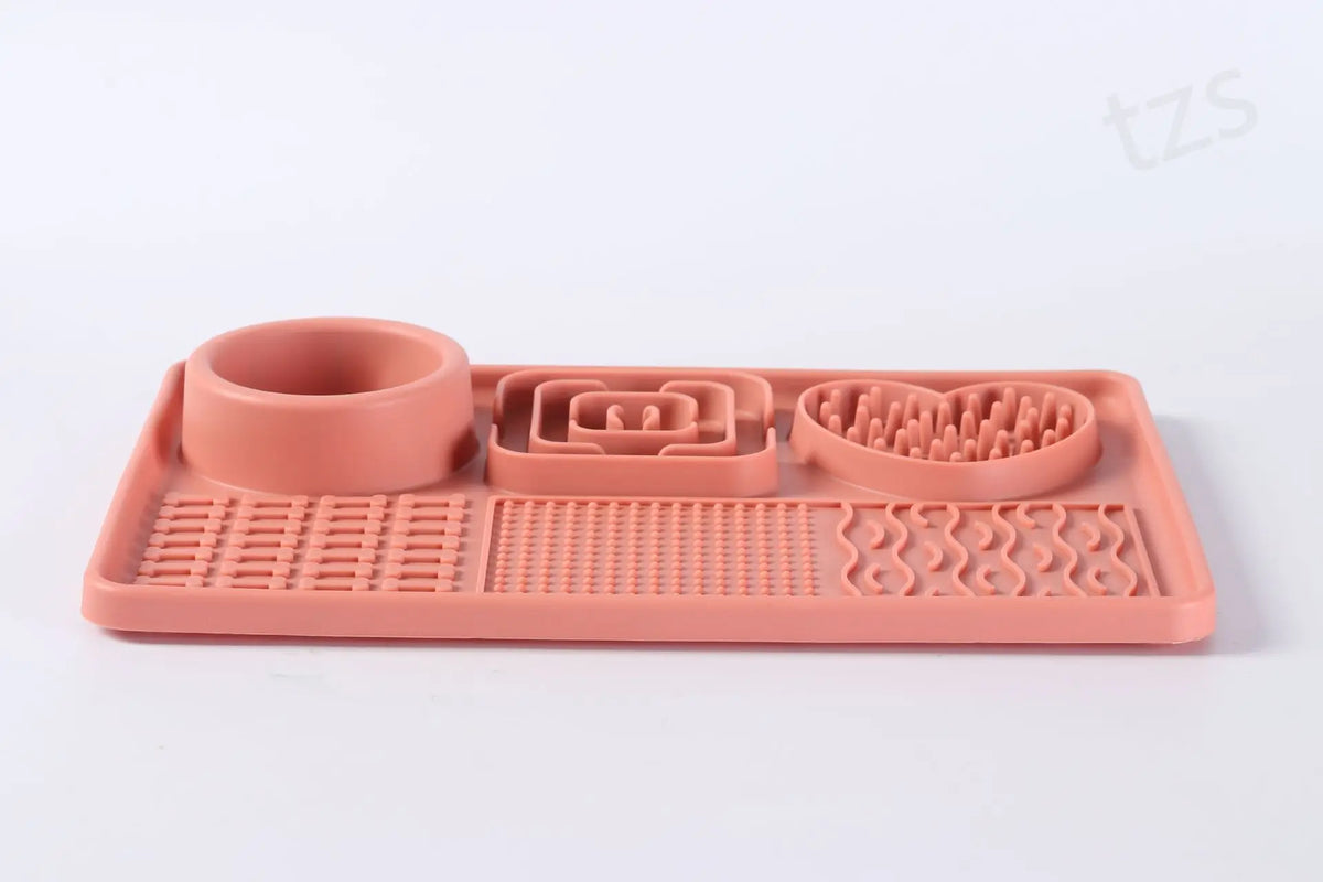 Plateau Repas & Tapis de Léchage en Silicone pour Chien & Chat – Station Anti-Glouton Multi-Textures avec Écuelle
