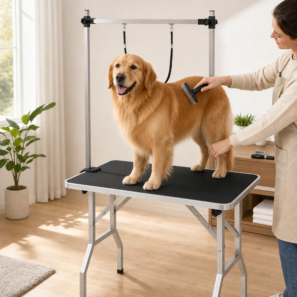 Table de toilettage professionnelle pliable et réglable avec potence – chiens & chats