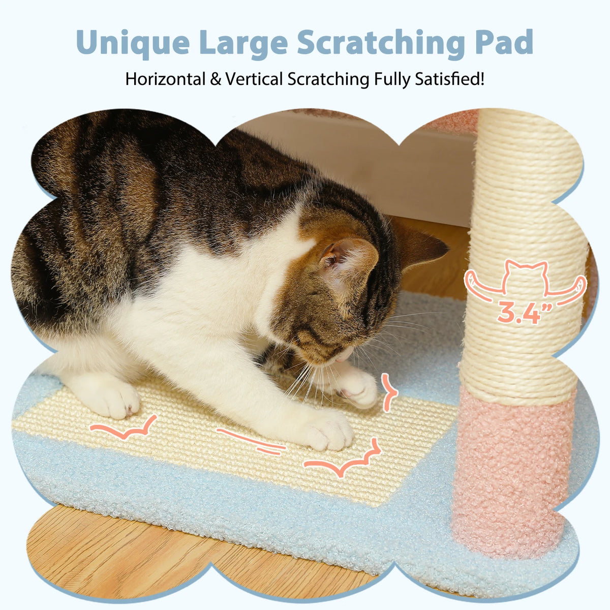 Arbre à Chat XXL Pastel (184 cm) – Tour d'Escalade Multi-Niveaux avec Perchoirs Nuages, Hamac & Poteaux en Sisal
