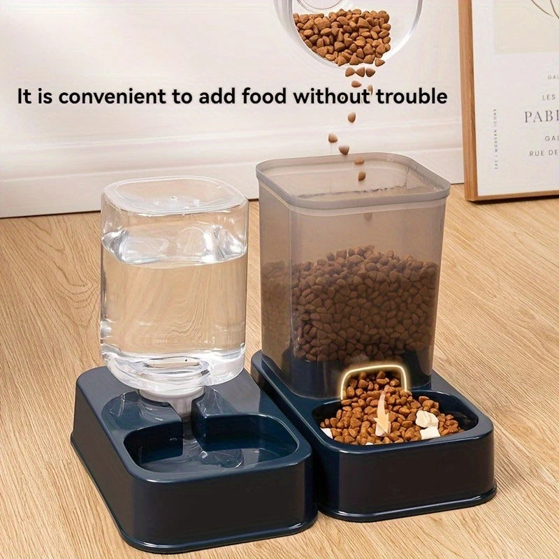 Distributeur Automatique de Croquettes & Fontaine à Eau par Gravité – Station Repas 2-en-1 pour Chat & Petit Chien