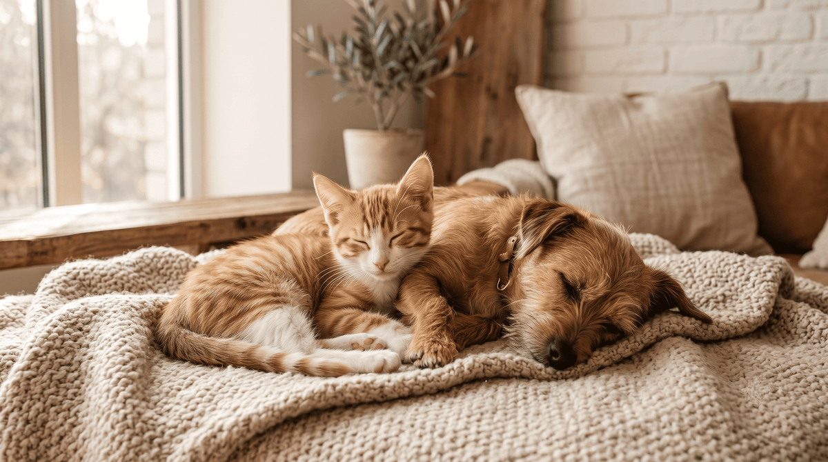 chat chien endormis sur le canapé