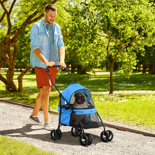 Poussette Pliable 2-en-1 pour Chien & Chat – Chariot de Transport avec Panier Amovible & Fenêtres en Maille (Jusqu'à 10 kg)